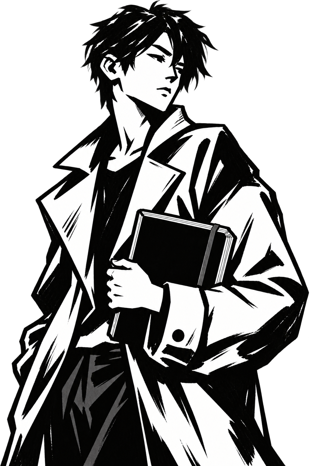 粗墨线黑白漫画人物插画